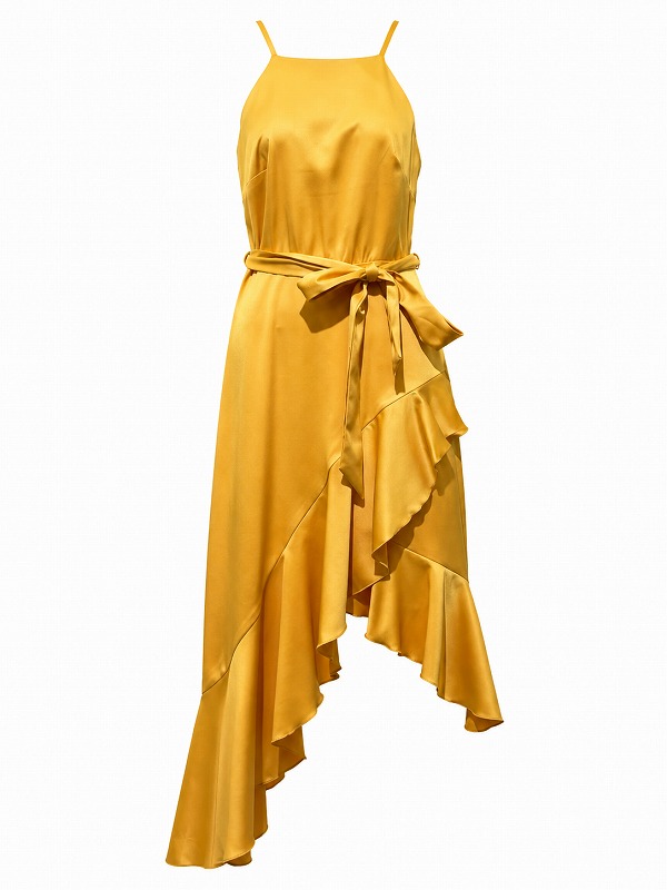 【新品DRESS 1941】フィッシュテールアシンメトリーサテンミディアムドレス イエロー【STYLE CHEAT】